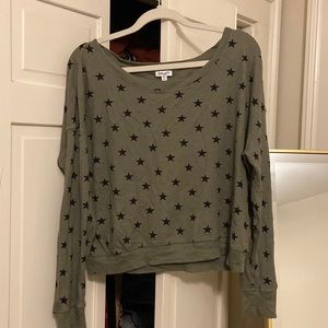 Splendid Olive Green Black Stars Small Shirt